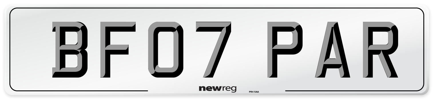 BF07 PAR Number Plate from New Reg
